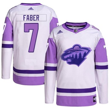 Authentic Adidas Men's Brock Faber Minnesota Wild Hockey Fights Cancer Primegreen Jersey - White/Purple