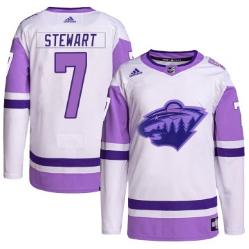 Authentic Adidas Men's Chris Stewart Minnesota Wild Hockey Fights Cancer Primegreen Jersey - White/Purple