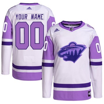 Authentic Adidas Men's Custom Minnesota Wild Custom Hockey Fights Cancer Primegreen Jersey - White/Purple