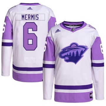 Authentic Adidas Men's Dakota Mermis Minnesota Wild Hockey Fights Cancer Primegreen Jersey - White/Purple