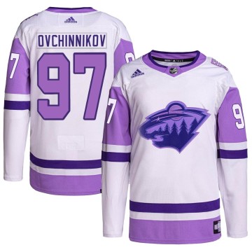 Authentic Adidas Men's Dmitry Ovchinnikov Minnesota Wild Hockey Fights Cancer Primegreen Jersey - White/Purple