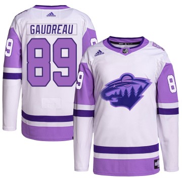 Authentic Adidas Men's Frederick Gaudreau Minnesota Wild Hockey Fights Cancer Primegreen Jersey - White/Purple