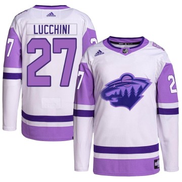 Authentic Adidas Men's Jacob Lucchini Minnesota Wild Hockey Fights Cancer Primegreen Jersey - White/Purple