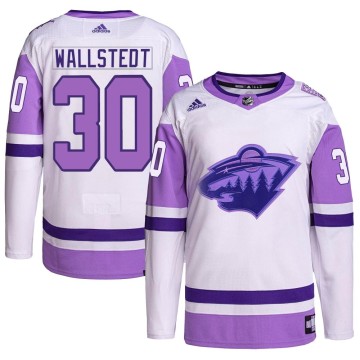 Authentic Adidas Men's Jesper Wallstedt Minnesota Wild Hockey Fights Cancer Primegreen Jersey - White/Purple