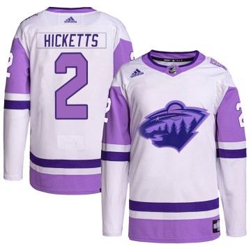 Authentic Adidas Men's Joe Hicketts Minnesota Wild Hockey Fights Cancer Primegreen Jersey - White/Purple