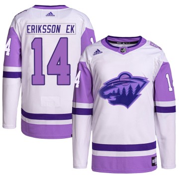 Authentic Adidas Men's Joel Eriksson Ek Minnesota Wild Hockey Fights Cancer Primegreen Jersey - White/Purple