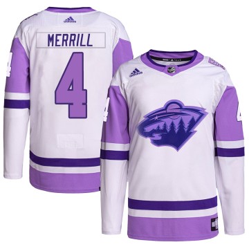 Authentic Adidas Men's Jon Merrill Minnesota Wild Hockey Fights Cancer Primegreen Jersey - White/Purple