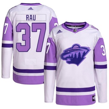 Authentic Adidas Men's Kyle Rau Minnesota Wild Hockey Fights Cancer Primegreen Jersey - White/Purple