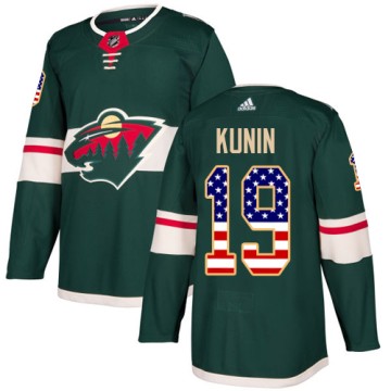 Authentic Adidas Men's Luke Kunin Minnesota Wild USA Flag Fashion Jersey - Green