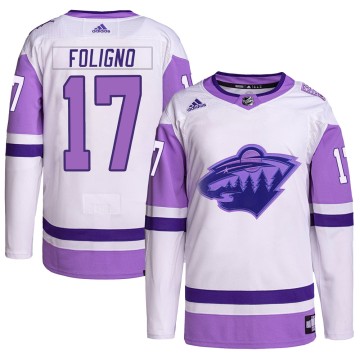 Authentic Adidas Men's Marcus Foligno Minnesota Wild Hockey Fights Cancer Primegreen Jersey - White/Purple