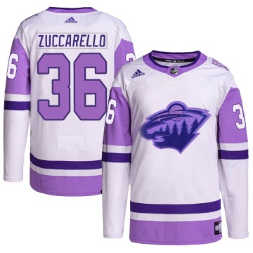 Authentic Adidas Men's Mats Zuccarello Minnesota Wild Hockey Fights Cancer Primegreen Jersey - White/Purple