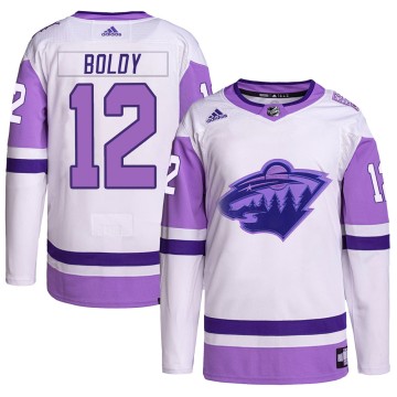 Authentic Adidas Men's Matthew Boldy Minnesota Wild Hockey Fights Cancer Primegreen Jersey - White/Purple