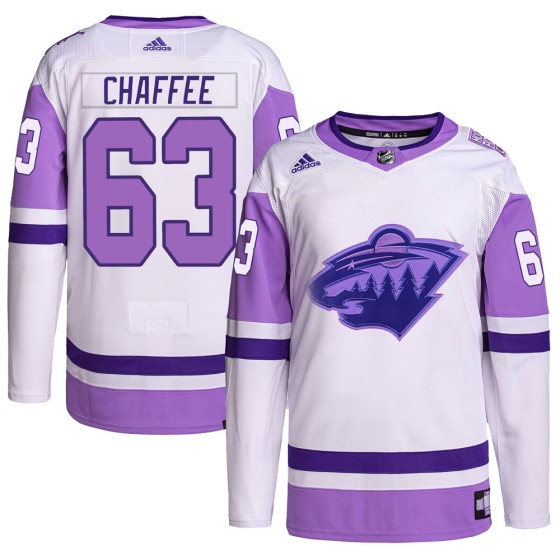 Authentic Adidas Men's Mitchell Chaffee Minnesota Wild Hockey Fights Cancer Primegreen Jersey - White/Purple