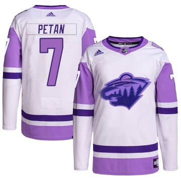 Authentic Adidas Men's Nic Petan Minnesota Wild Hockey Fights Cancer Primegreen Jersey - White/Purple