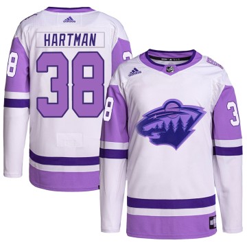 Authentic Adidas Men's Ryan Hartman Minnesota Wild Hockey Fights Cancer Primegreen Jersey - White/Purple