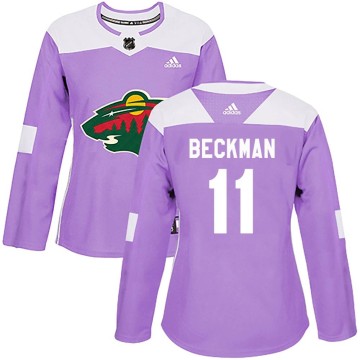 Authentic Adidas Women's Adam Beckman Minnesota Wild Fights Cancer Practice Jersey - Purple