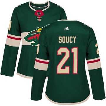 Authentic Adidas Women's Carson Soucy Minnesota Wild Home Jersey - Green