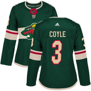 Authentic Adidas Women's Charlie Coyle Minnesota Wild Home Jersey - Green