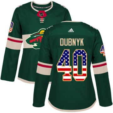 Authentic Adidas Women's Devan Dubnyk Minnesota Wild USA Flag Fashion Jersey - Green