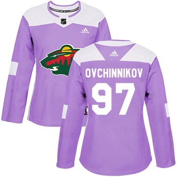 Authentic Adidas Women's Dmitry Ovchinnikov Minnesota Wild Fights Cancer Practice Jersey - Purple