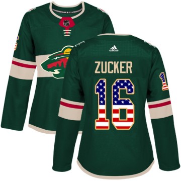 Authentic Adidas Women's Jason Zucker Minnesota Wild USA Flag Fashion Jersey - Green