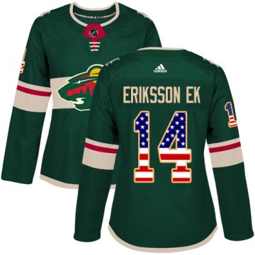 Authentic Adidas Women's Joel Eriksson Ek Minnesota Wild USA Flag Fashion Jersey - Green