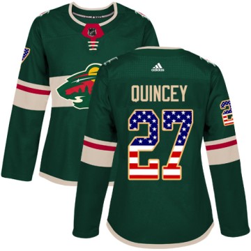 Authentic Adidas Women's Kyle Quincey Minnesota Wild USA Flag Fashion Jersey - Green