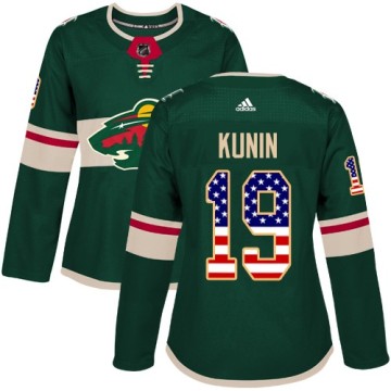 Authentic Adidas Women's Luke Kunin Minnesota Wild USA Flag Fashion Jersey - Green