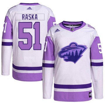 Authentic Adidas Youth Adam Raska Minnesota Wild Hockey Fights Cancer Primegreen Jersey - White/Purple