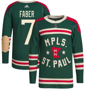 Authentic Adidas Youth Brock Faber Minnesota Wild 2022 Winter Classic Player Jersey - Green