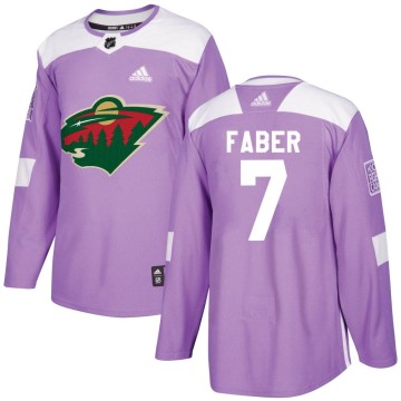 Authentic Adidas Youth Brock Faber Minnesota Wild Fights Cancer Practice Jersey - Purple