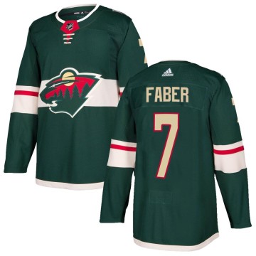 Authentic Adidas Youth Brock Faber Minnesota Wild Home Jersey - Green