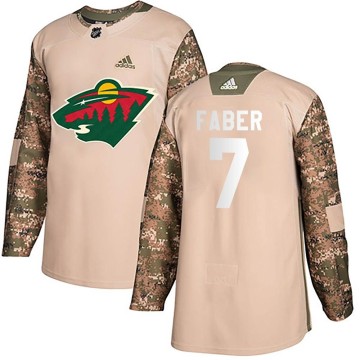 Authentic Adidas Youth Brock Faber Minnesota Wild Veterans Day Practice Jersey - Camo