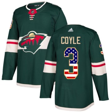 Authentic Adidas Youth Charlie Coyle Minnesota Wild USA Flag Fashion Jersey - Green
