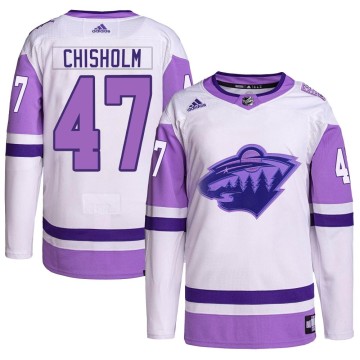 Authentic Adidas Youth Declan Chisholm Minnesota Wild Hockey Fights Cancer Primegreen Jersey - White/Purple