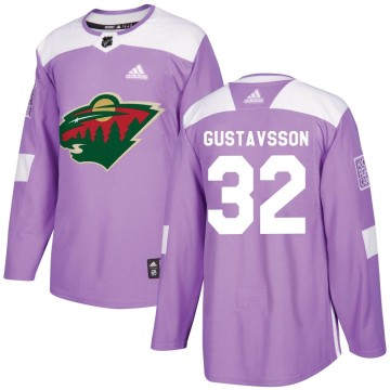 Authentic Adidas Youth Filip Gustavsson Minnesota Wild Fights Cancer Practice Jersey - Purple