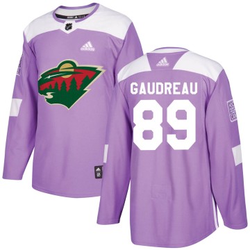 Authentic Adidas Youth Frederick Gaudreau Minnesota Wild Fights Cancer Practice Jersey - Purple