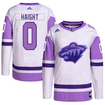 Authentic Adidas Youth Hunter Haight Minnesota Wild Hockey Fights Cancer Primegreen Jersey - White/Purple