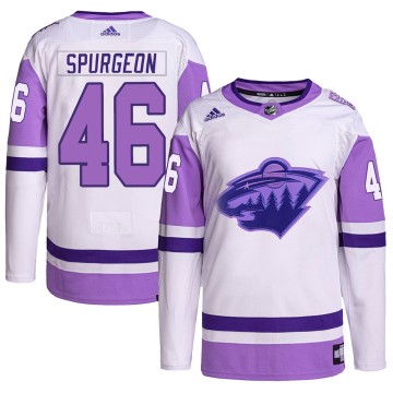 Authentic Adidas Youth Jared Spurgeon Minnesota Wild Hockey Fights Cancer Primegreen Jersey - White/Purple