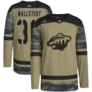 Authentic Adidas Youth Jesper Wallstedt Minnesota Wild Military Appreciation Practice Jersey - Camo