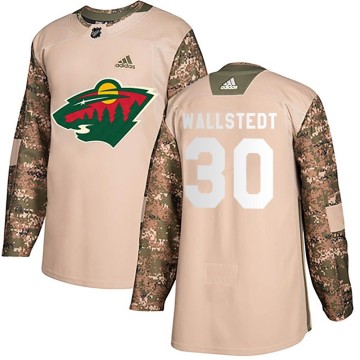 Authentic Adidas Youth Jesper Wallstedt Minnesota Wild Veterans Day Practice Jersey - Camo