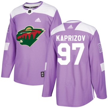 Authentic Adidas Youth Kirill Kaprizov Minnesota Wild Fights Cancer Practice Jersey - Purple