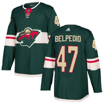 Authentic Adidas Youth Louie Belpedio Minnesota Wild Home Jersey - Green