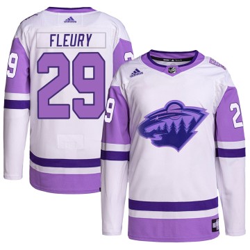Authentic Adidas Youth Marc-Andre Fleury Minnesota Wild Hockey Fights Cancer Primegreen Jersey - White/Purple