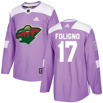 Authentic Adidas Youth Marcus Foligno Minnesota Wild Fights Cancer Practice Jersey - Purple