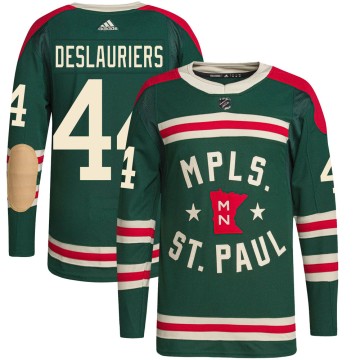Authentic Adidas Youth Nicolas Deslauriers Minnesota Wild 2022 Winter Classic Player Jersey - Green