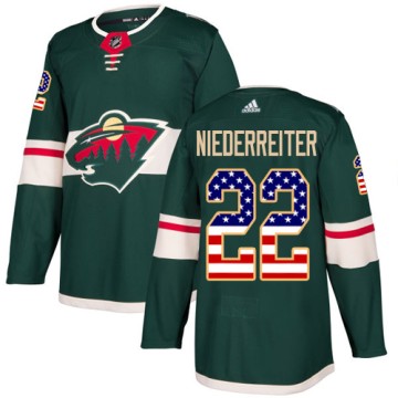 Authentic Adidas Youth Nino Niederreiter Minnesota Wild USA Flag Fashion Jersey - Green