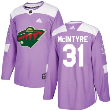 Authentic Adidas Youth Zane McIntyre Minnesota Wild Fights Cancer Practice Jersey - Purple